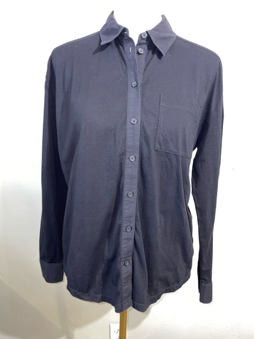 Black Knit Button Shirt XS Long Sleeve Minimalist Casual Coastal Mersea Voyaguer